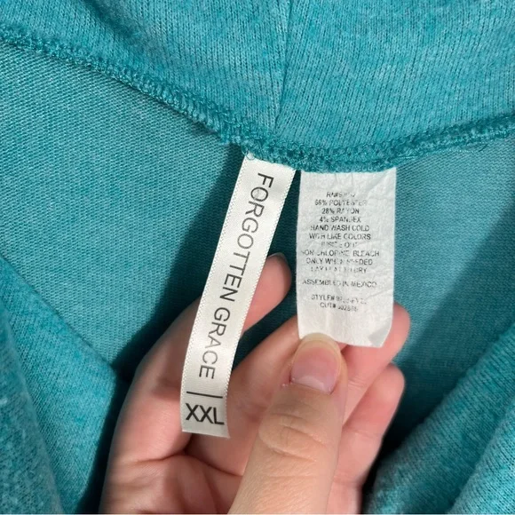 Forgotten Grace Teal Funnel Cowl Neck Soft Knit Half Sleeve Pullover Sweater 2XL - Picture 3 of 4